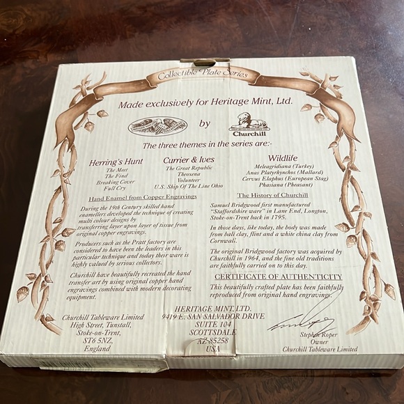 Collectible Plate Full Cry Churchill England Heritage Mint - Picture 4 of 4